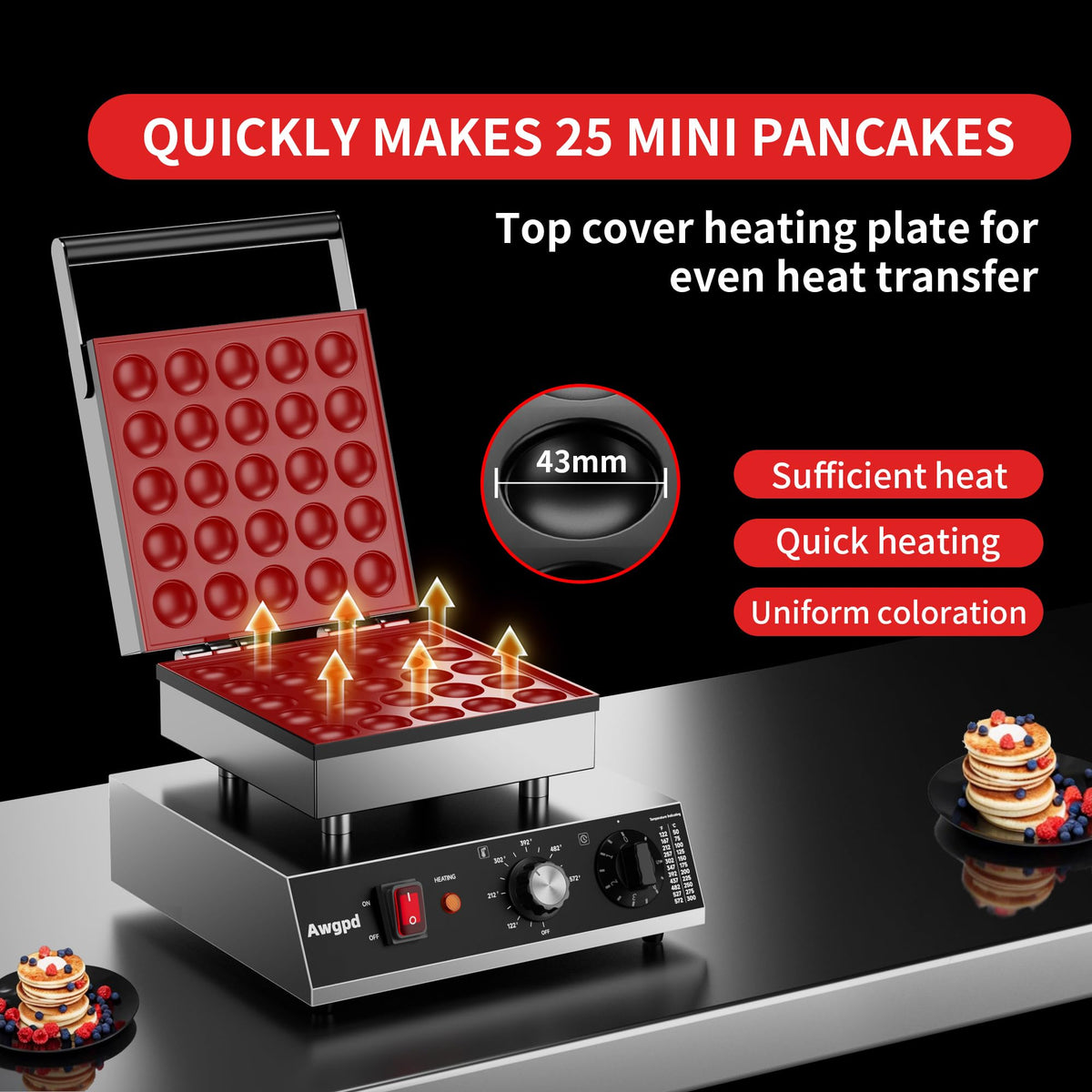 Commercial Mini Dutch Pancake Maker with Dual Temperature Control