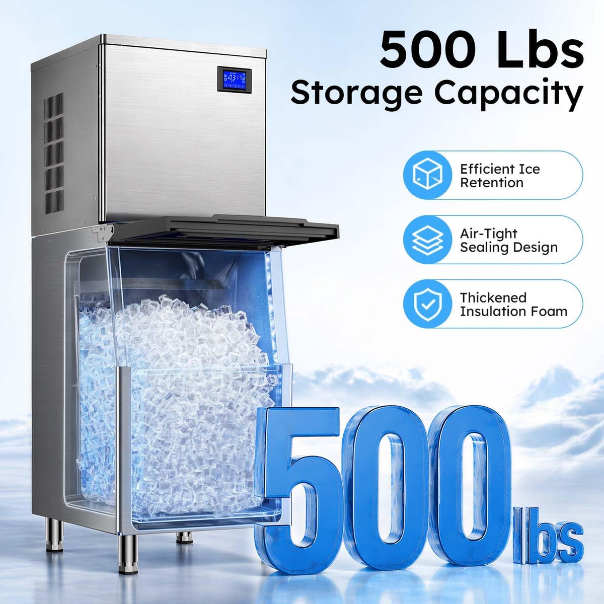 760LBS Commercial Ice Maker with 560LBS Storage Bin