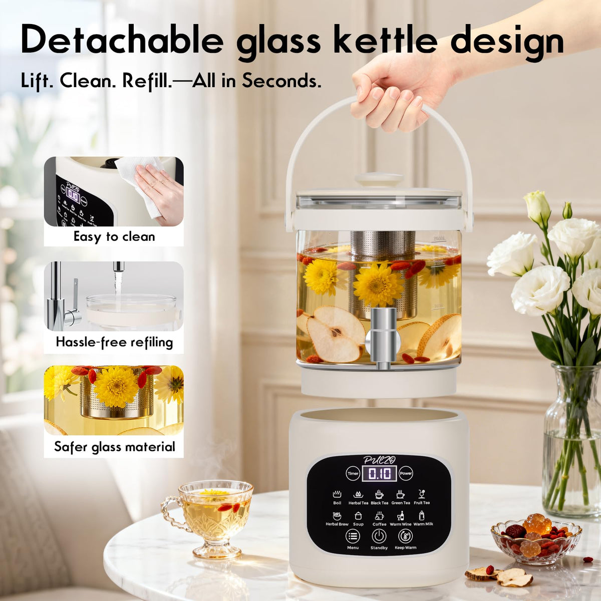 3L Electric Glass Kettle Beverage Dispenser with Infuser