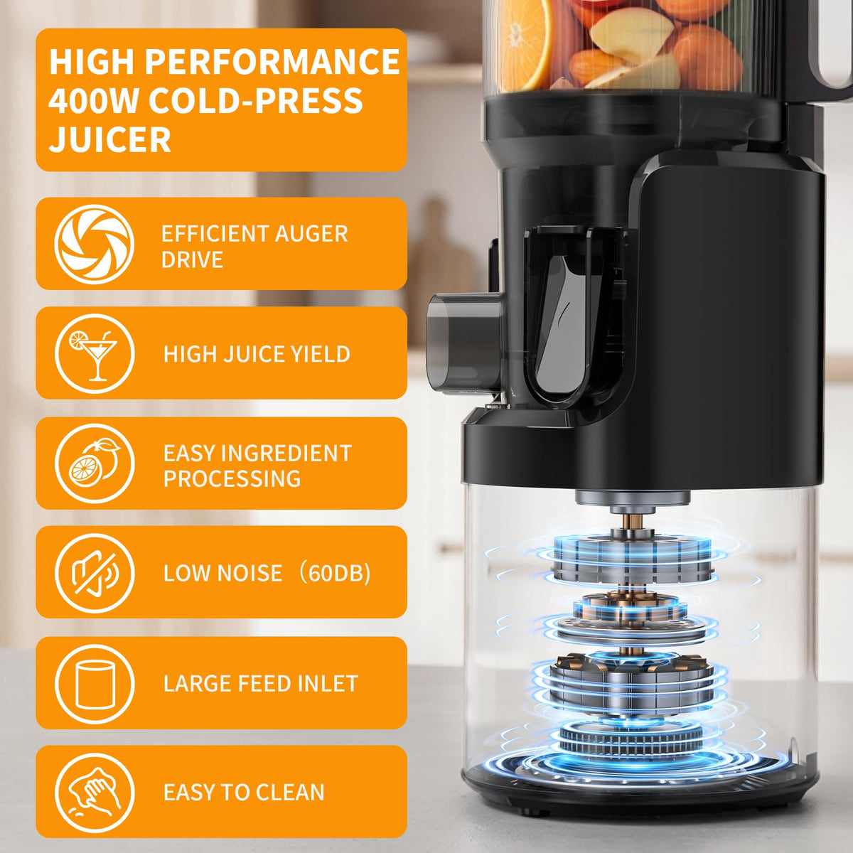 400W Cold Press Juicer 3 in 1 Masticating Juicer