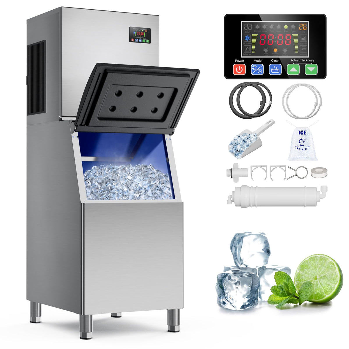 760LBS Commercial Ice Maker with 560LBS Storage Bin
