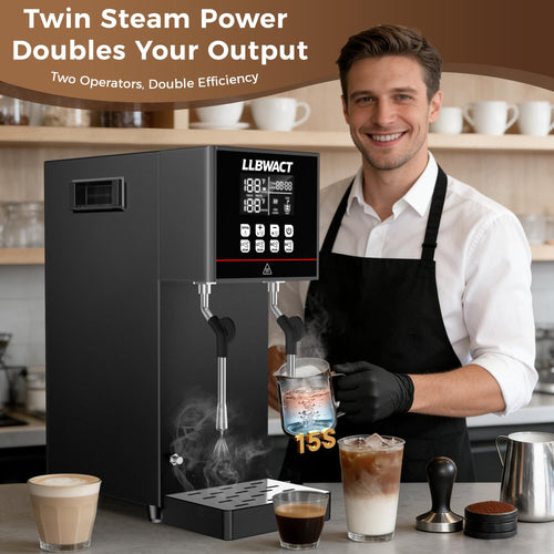 2000W Commercial Steam Milk Frother with 8L Boiler and LED Display