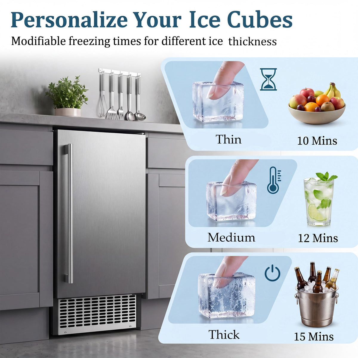 15 Inch Commercial Undercounter Cube Ice Maker 90 LBS Per Day