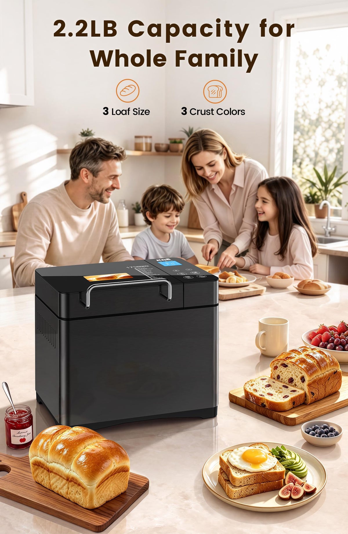 17 in 1 Stainless Steel Bread Maker with Dual Heaters