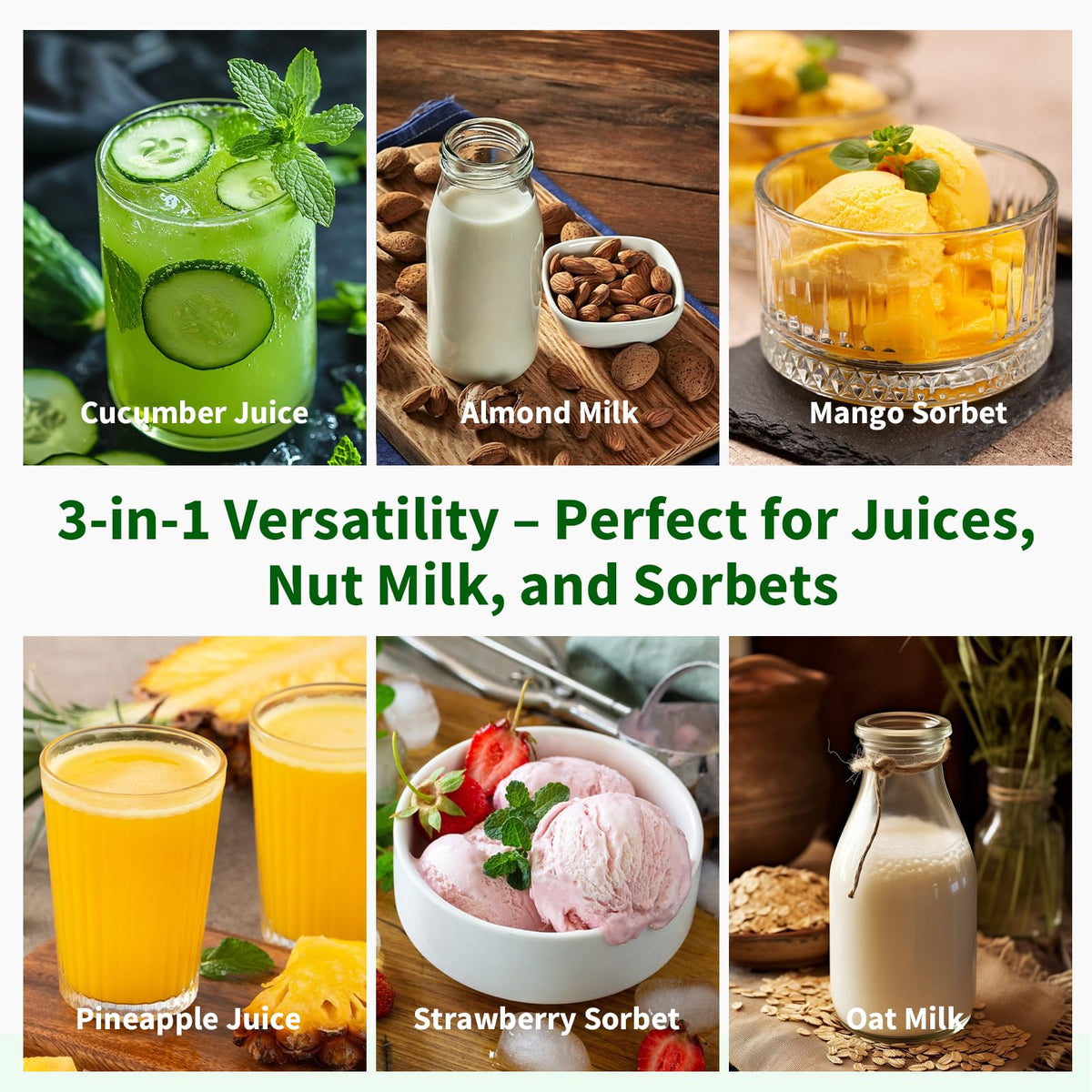 400W Cold Press Juicer 3 in 1 Masticating Juicer