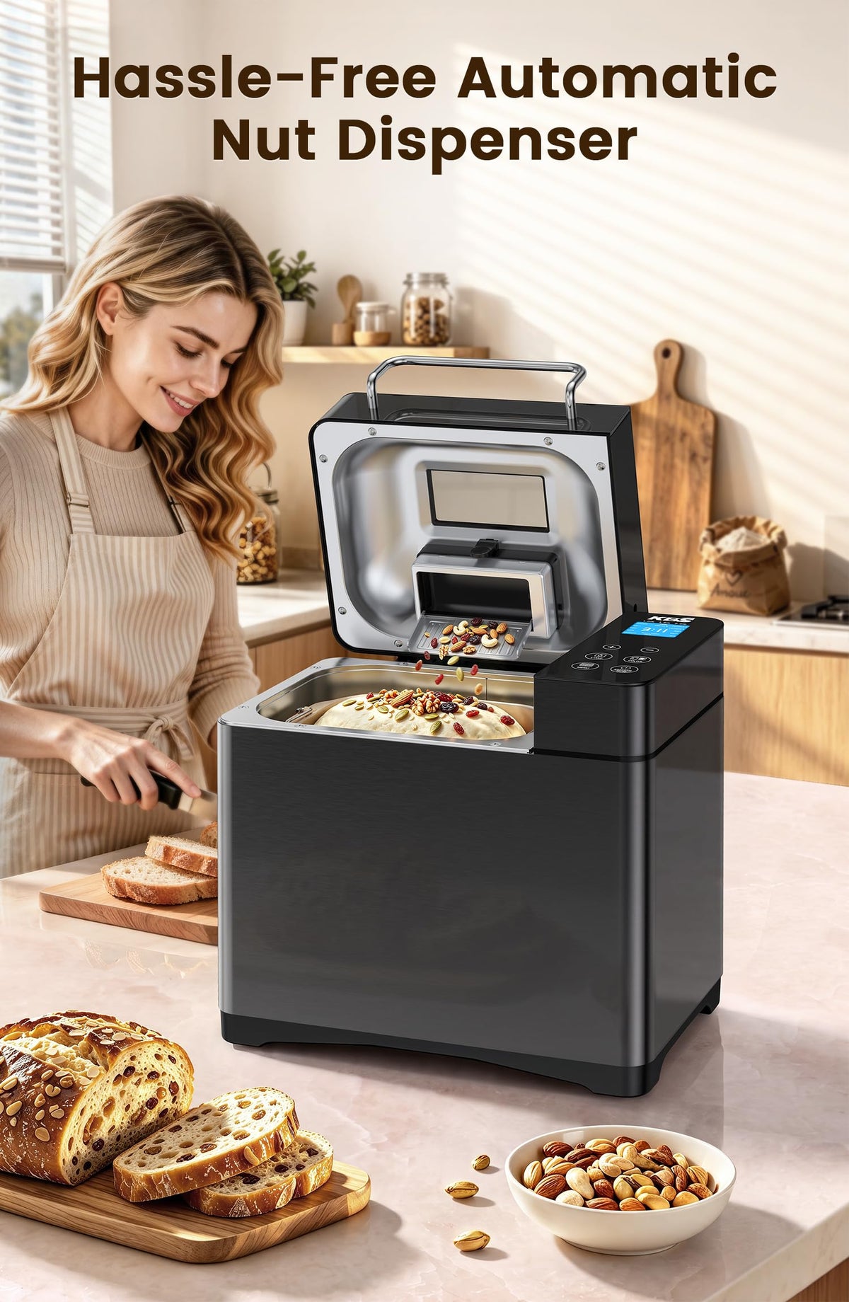 17 in 1 Stainless Steel Bread Maker with Dual Heaters