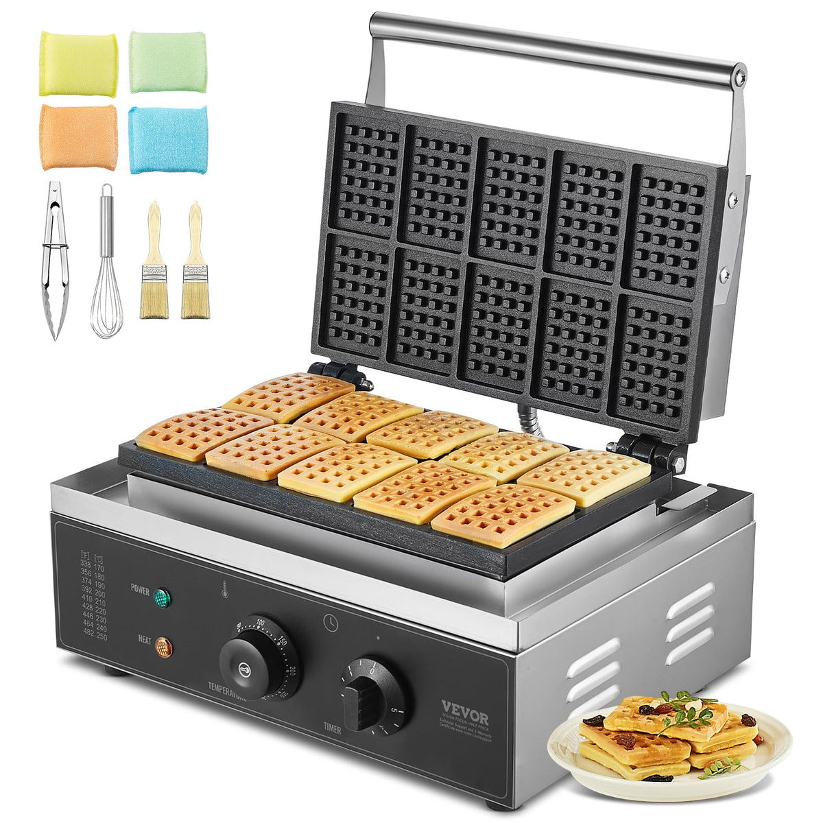 Commercial Electric Waffle Maker with Temperature Control