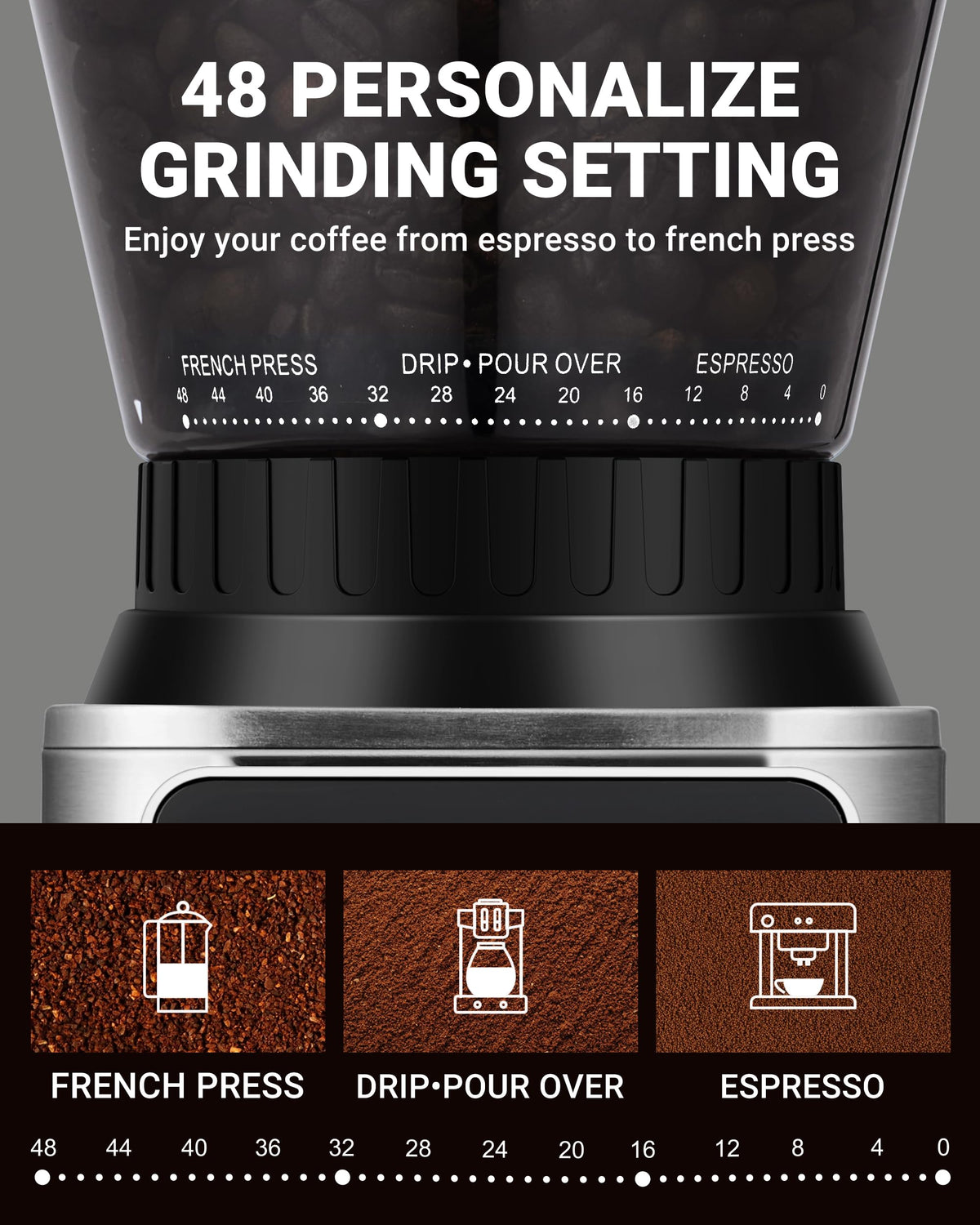 48 Setting Conical Burr Coffee Grinder with Timer and Touchscreen