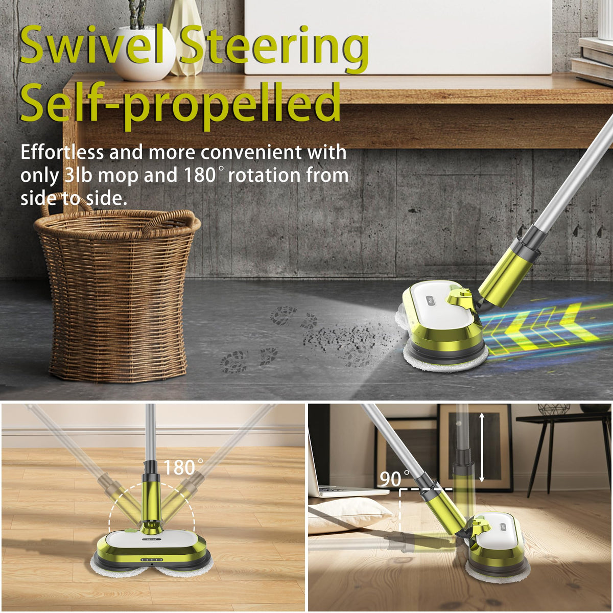 Cordless Electric Mop with Water Spray and Detachable Battery