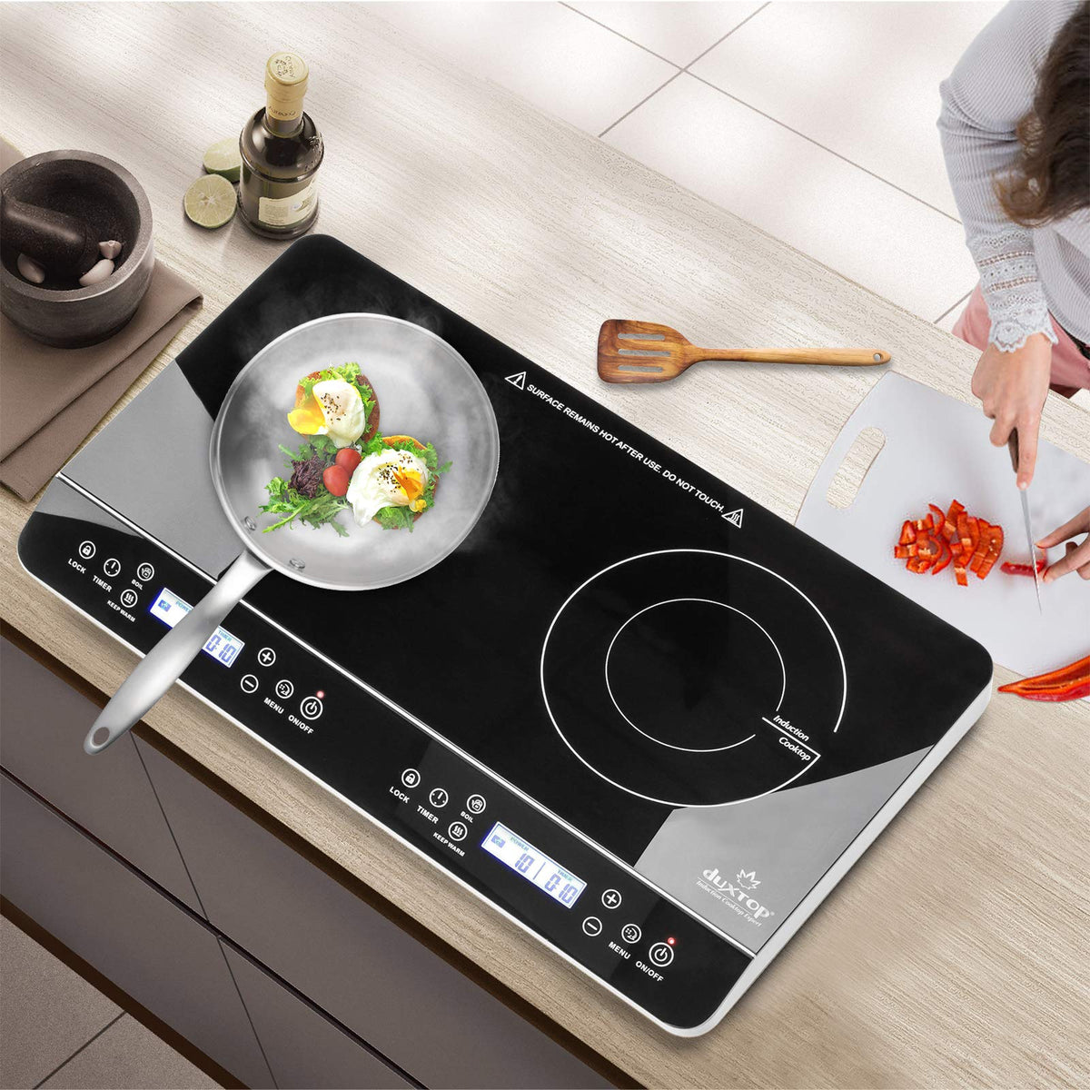 1800W Double Induction Cooktop LCD Digital Countertop Burner