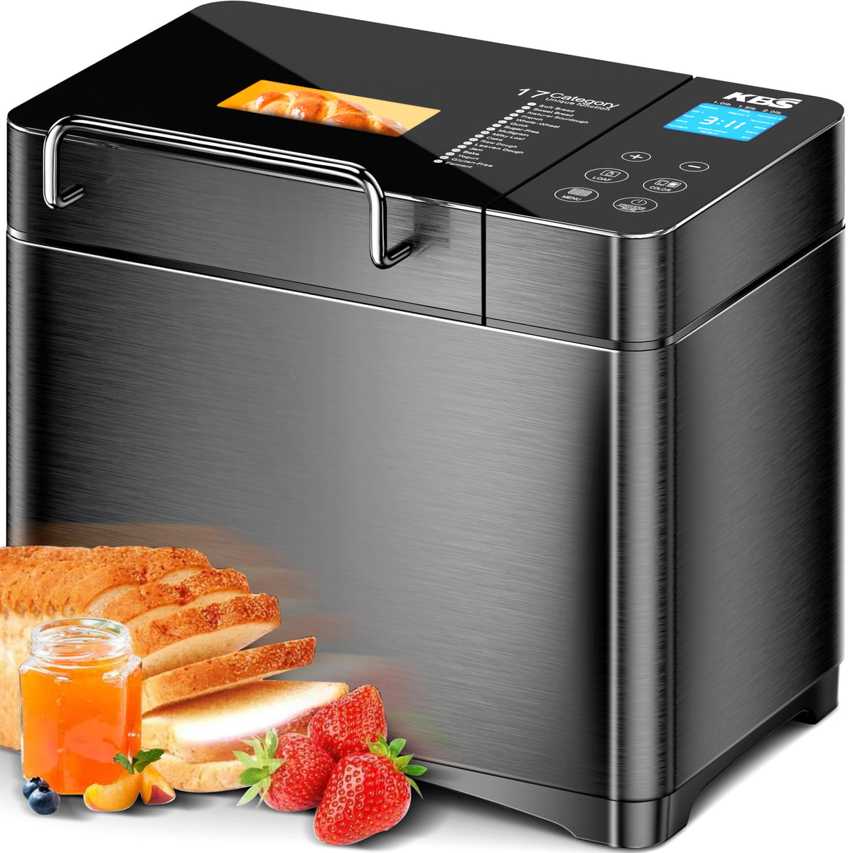17 in 1 Stainless Steel Bread Maker with Dual Heaters