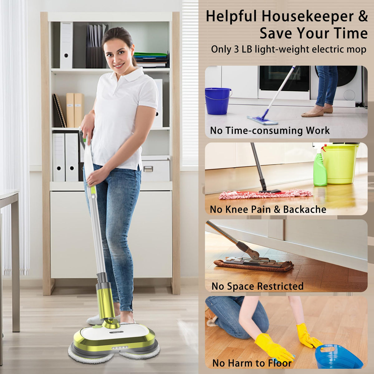 Cordless Electric Mop with Water Spray and Detachable Battery