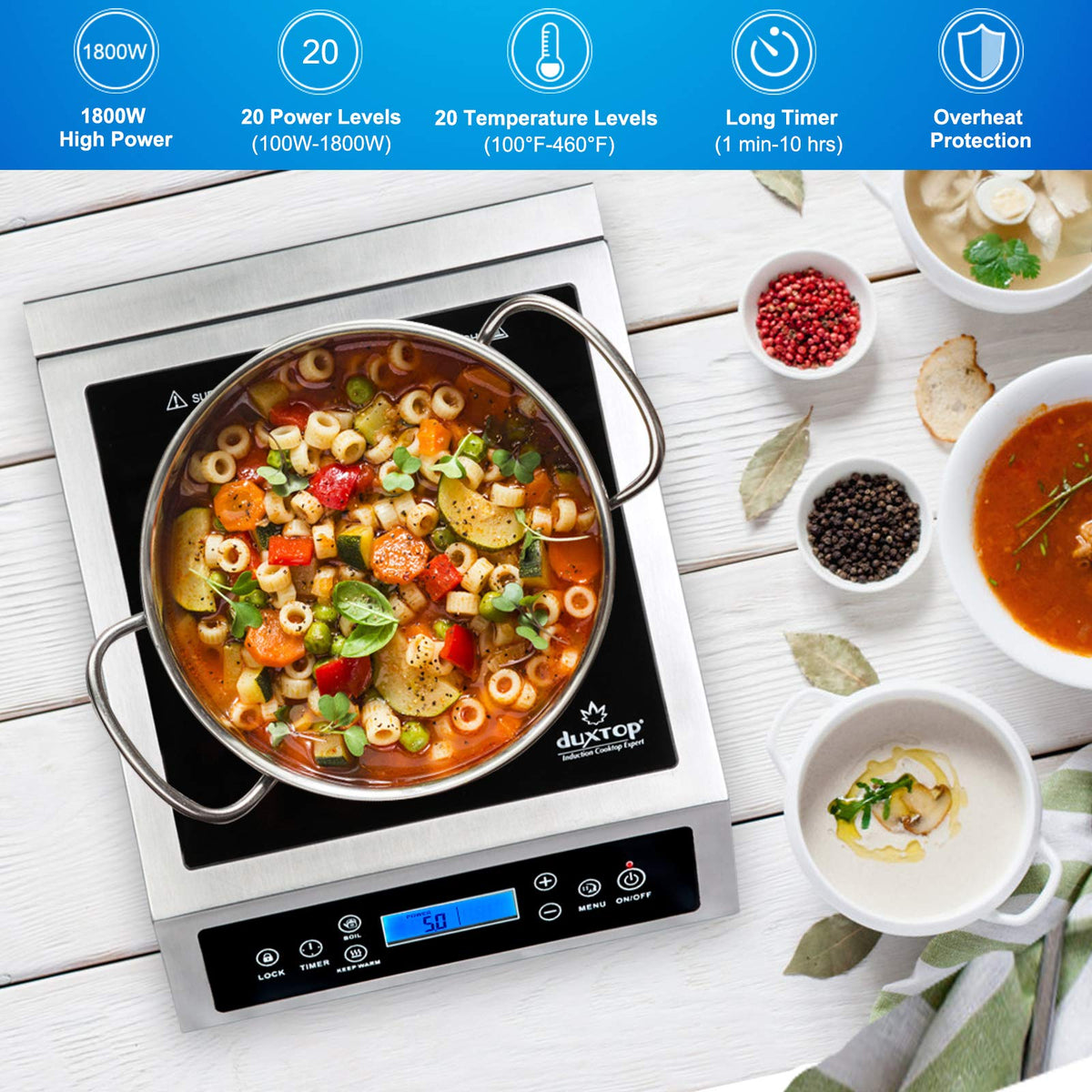 1800W Portable Induction Cooktop LCD Touch Countertop Burner