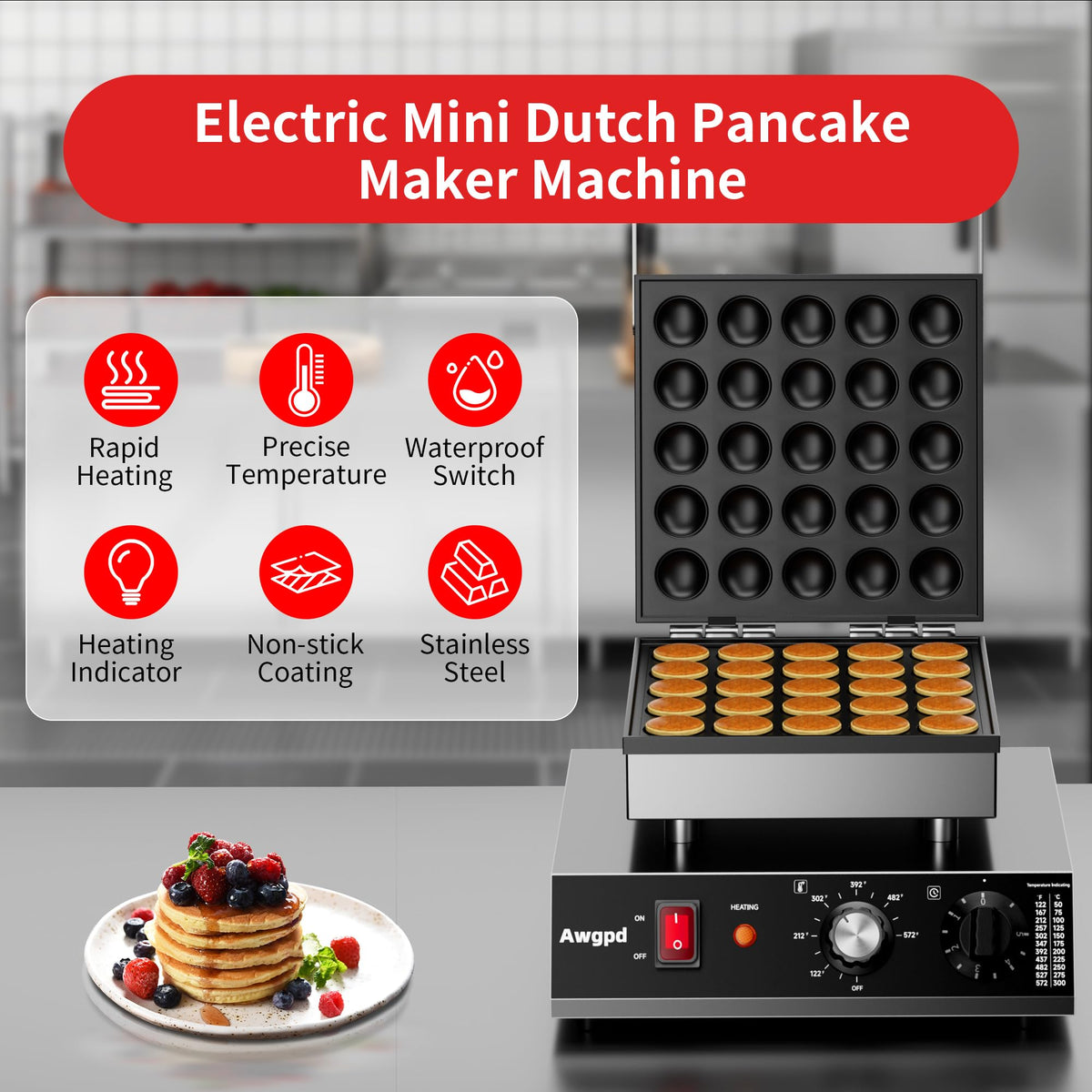 Commercial Mini Dutch Pancake Maker with Dual Temperature Control