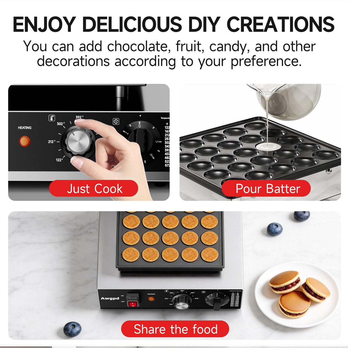 Commercial Mini Dutch Pancake Maker with Dual Temperature Control
