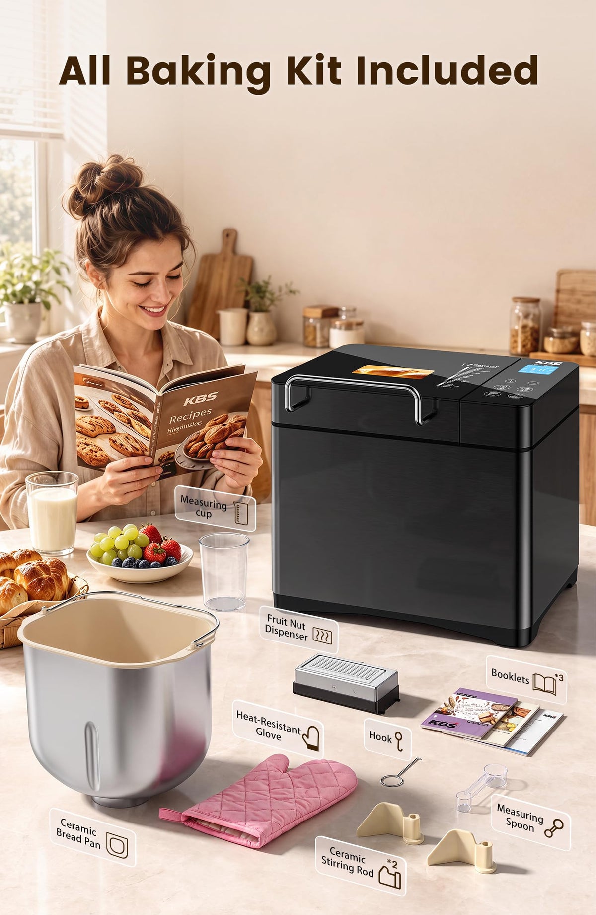 17 in 1 Stainless Steel Bread Maker with Dual Heaters