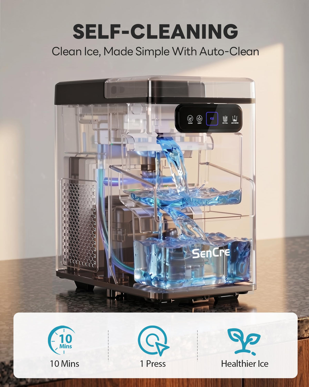Countertop Nugget Ice Maker with Self Cleaning