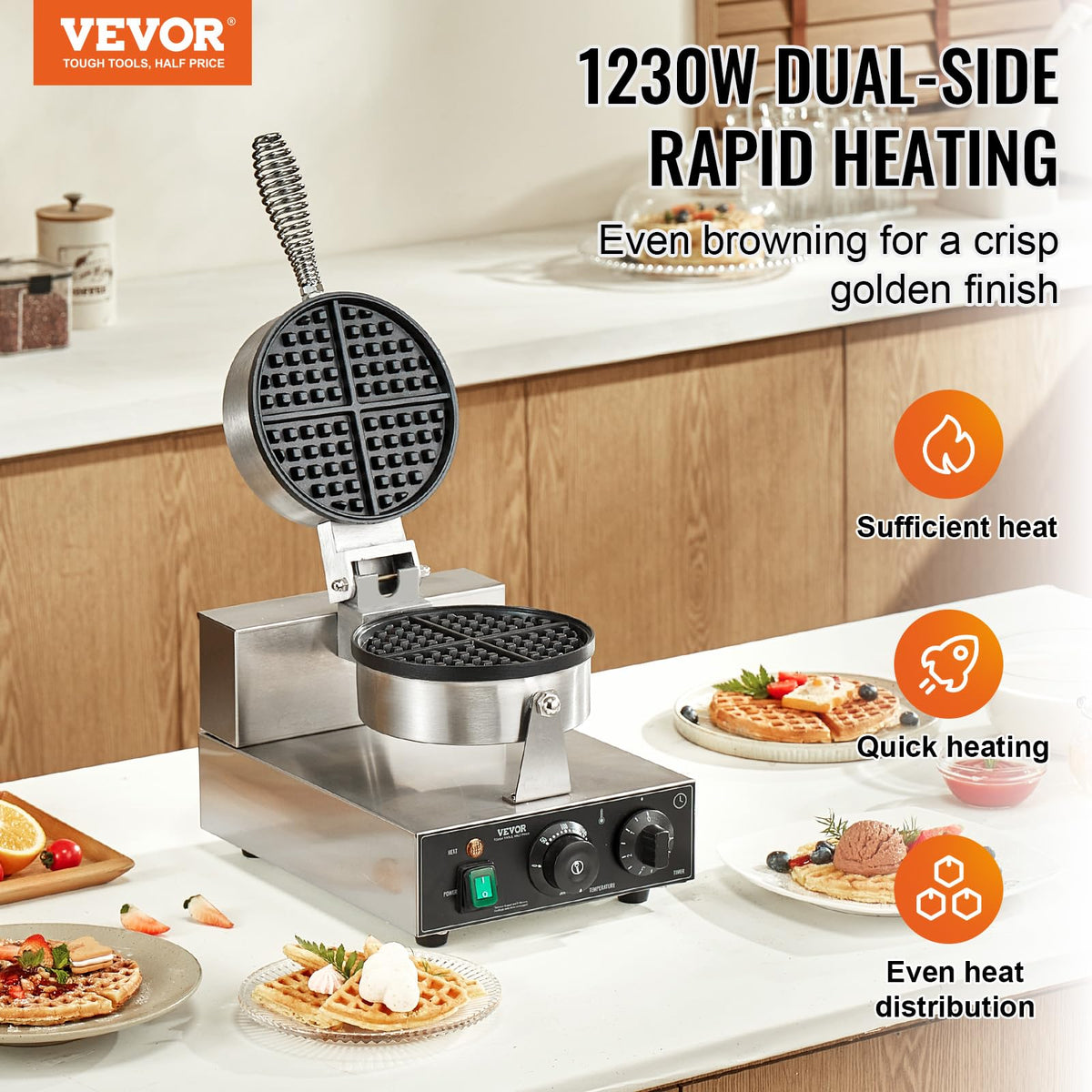 Commercial Electric Waffle Maker with Temperature Control