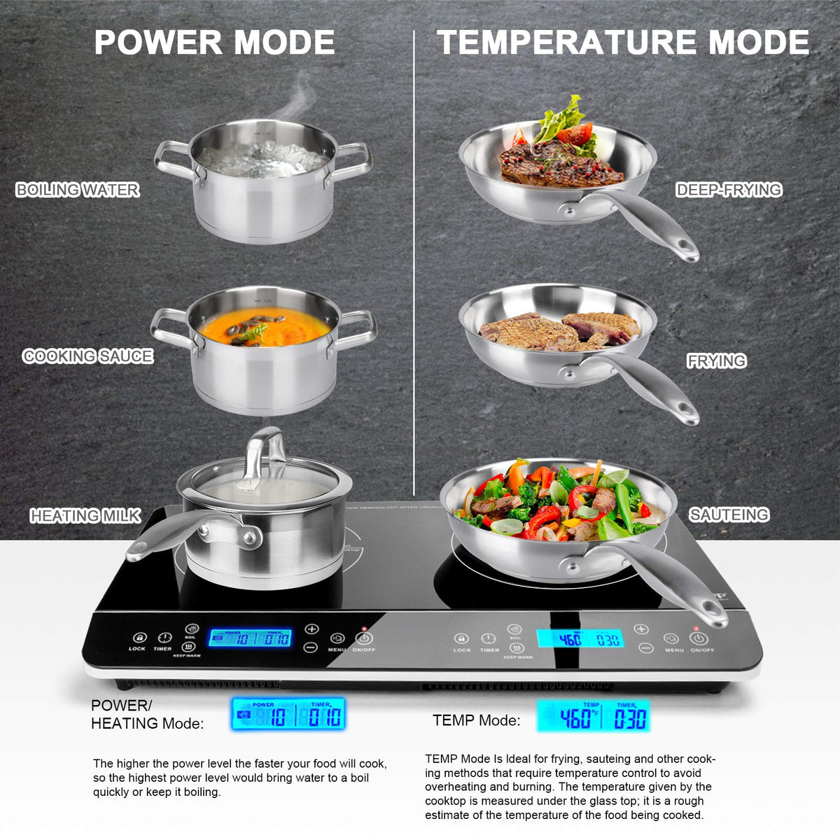 1800W Double Induction Cooktop LCD Digital Countertop Burner