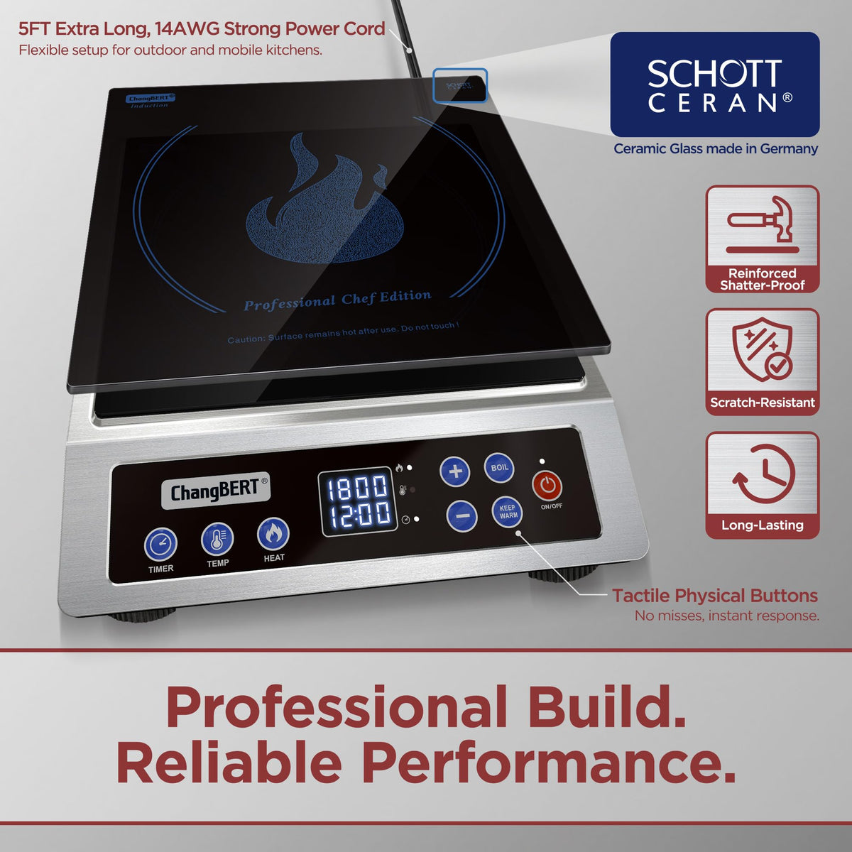 1800W Commercial Induction Cooktop Professional Electric Burner