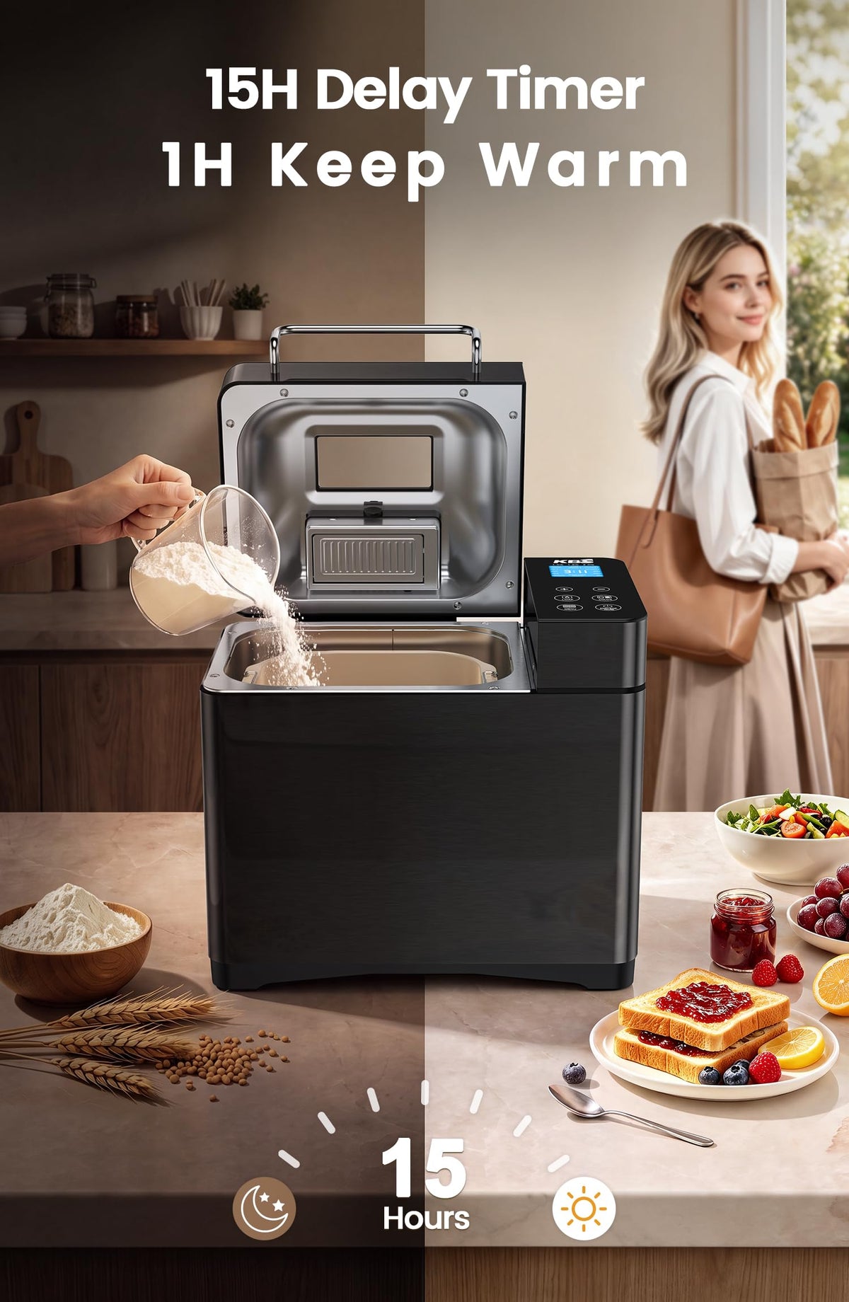 17 in 1 Stainless Steel Bread Maker with Dual Heaters