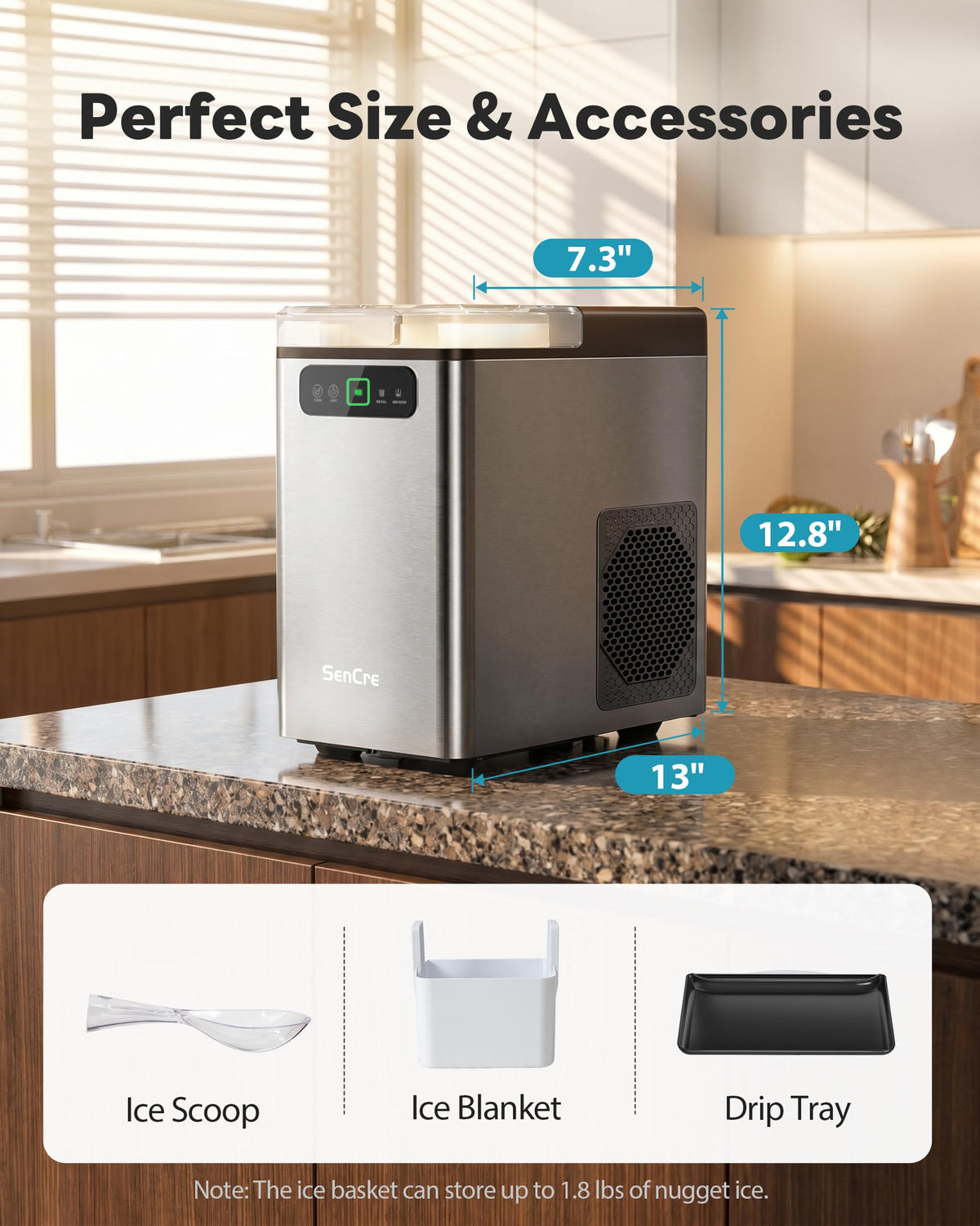 Countertop Nugget Ice Maker with Self Cleaning
