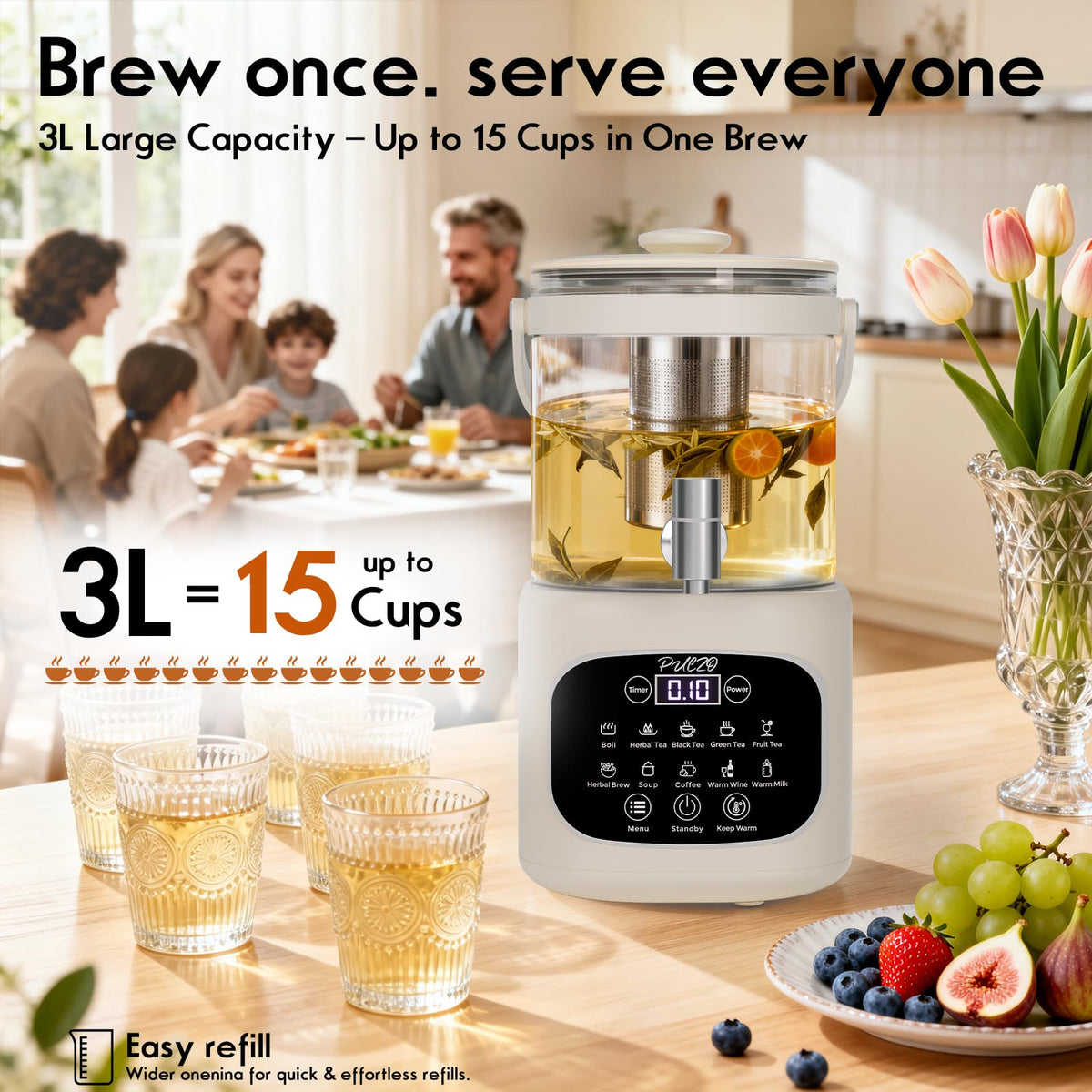 3L Electric Glass Kettle Beverage Dispenser with Infuser