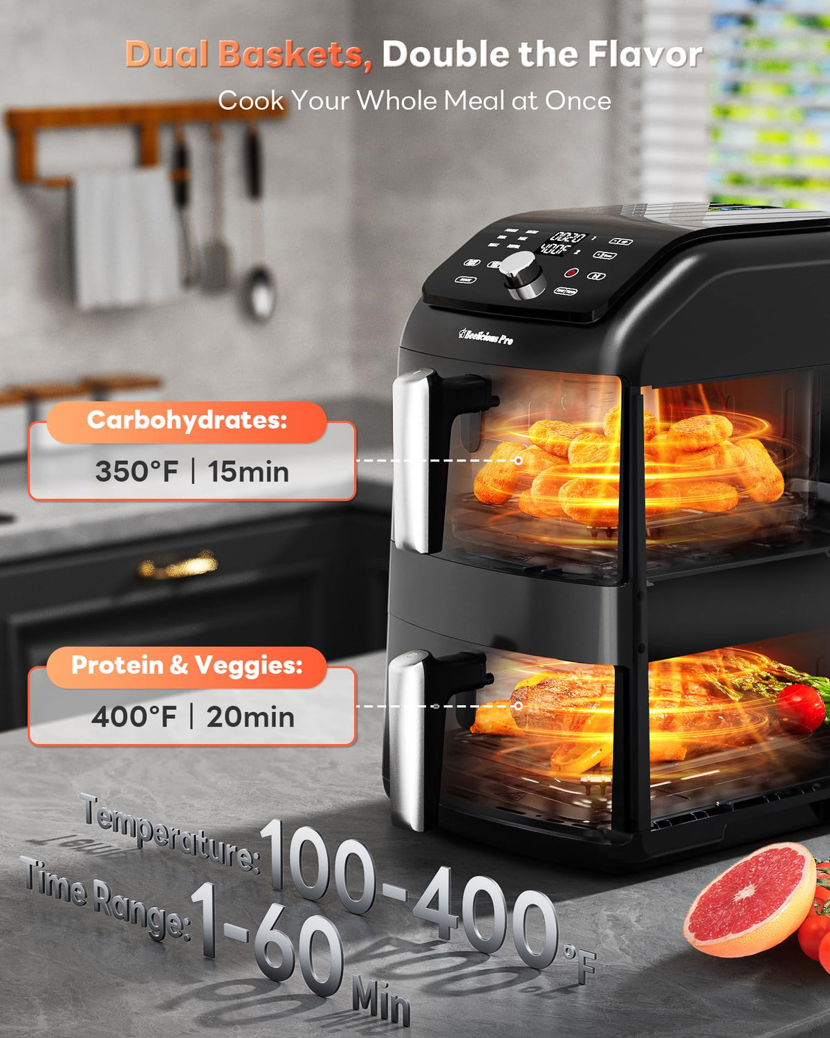12QT Large Double Air Fryer Family Size Dual Basket Air Fryer