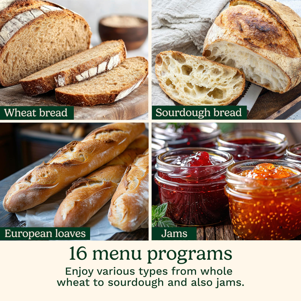 Convection Bread Maker with 16 Programs and 3 Loaf Sizes