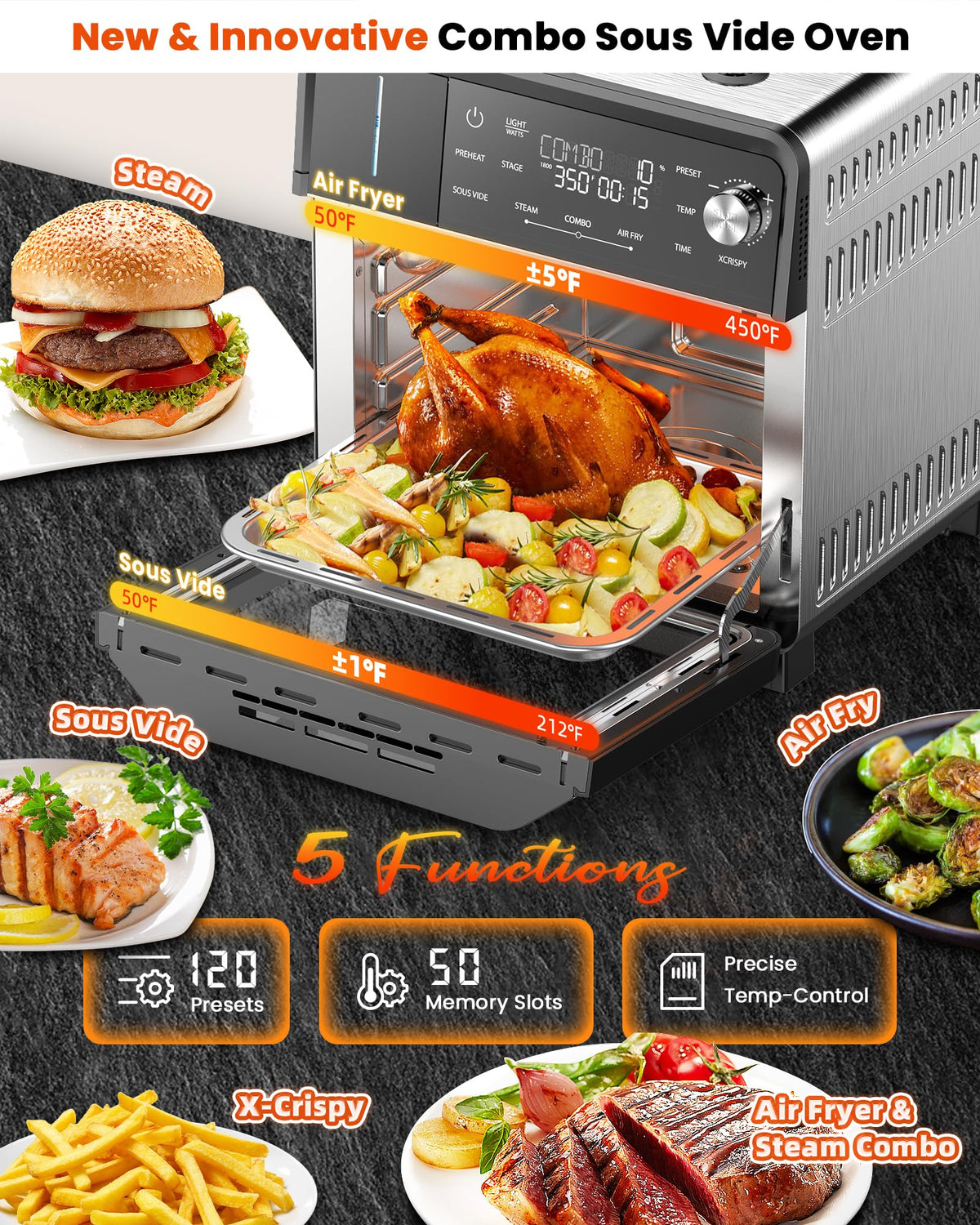 16QT Stainless Steel Combi Steam Oven Multi Cooker